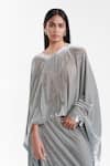 AK-OK_Grey Velvet Round Neck Dupatta Cape With Structured Lungi Skirt 
