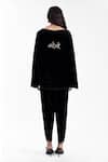 Shop_AK-OK_Black Velvet, Silk Embroidery V-neck Draped Jacket With Tailored Trouser _at_Aza_Fashions