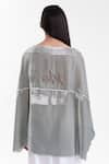 Shop_AK-OK_Grey Velvet, Silk Off-shoulder Fluid Draped Statement Jacket _at_Aza_Fashions