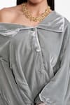 Buy_AK-OK_Grey Velvet, Silk Off-shoulder Fluid Draped Statement Jacket _Online_at_Aza_Fashions