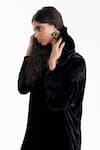 Shop_AK-OK_Black Velvet, Silk V-neck Dress _Online_at_Aza_Fashions