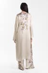 Shop_AK-OK_Beige Silk Split V-neck Printed Kurta And Trouser Set _at_Aza_Fashions
