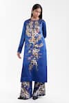 Buy_AK-OK_Blue Silk Round Neck Printed Kurta And Trouser Set _at_Aza_Fashions