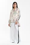 Buy_AK-OK_Ivory Silk Collared, V-neck Contemporary Printed Shirt _Online_at_Aza_Fashions