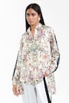 Shop_AK-OK_Ivory Silk Collared, V-neck Contemporary Printed Shirt _Online_at_Aza_Fashions
