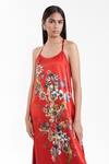 AK-OK_Red Silk Round Neck Printed Dress _Online_at_Aza_Fashions
