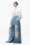 Shop_AK-OK_Blue Denim Mirrors, Patchwork Work Trouser _Online_at_Aza_Fashions