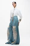 AK-OK_Blue Denim Mirrors, Patchwork Work Trouser _at_Aza_Fashions