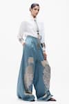 Buy_AK-OK_Blue Denim Mirrors, Patchwork Work Trouser _at_Aza_Fashions