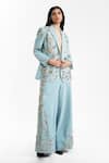 AK-OK_Blue Denim Sequins, Stones Embroidered Trouser _at_Aza_Fashions
