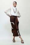 Shop_AK-OK_Brown Silk Draped Abstract Print Asymmetric Skirt _at_Aza_Fashions