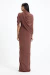 Deme By Gabriella_Brown Lycra, Net High Neck Beth Draped Maxi Gown  _Online_at_Aza_Fashions