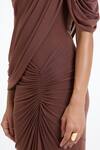 Deme By Gabriella_Brown Lycra, Net High Neck Beth Draped Maxi Gown  _Online