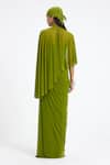 Deme By Gabriella_Green Lycra, Net High , Scoop Devon Draped Panel Asymmetric Cape Gown _Online_at_Aza_Fashions