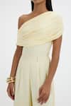 Buy_Deme By Gabriella_Yellow Lycra Asymmetric, One Shoulder Mayim Draped Bodysuit And Pant Set 