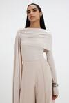 Deme By Gabriella_Off White Cowl Neck Cobbie Draped Top And Flared Pant Co-ord Set _at_Aza_Fashions