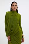 Buy_Deme By Gabriella_Green Lycra, Net High Neck Suzie Draped Gown _Online_at_Aza_Fashions
