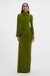 Buy_Deme By Gabriella_Green Lycra, Net High Neck Suzie Draped Gown 