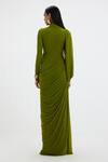 Deme By Gabriella_Green Lycra, Net High Neck Suzie Draped Gown _Online_at_Aza_Fashions