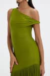 Buy_Deme By Gabriella_Green Lycra, Net One Shoulder Tiffany Pleated Gown _Online_at_Aza_Fashions