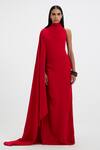 Shop_Deme By Gabriella_Red High , Halter Josie Asymmetric Gown _Online_at_Aza_Fashions