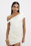 Deme By Gabriella_Off White Satin One Shoulder, Millie Asymmetric Dress _at_Aza_Fashions