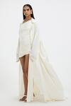 Buy_Deme By Gabriella_Off White Satin Collared Millie Oversized Long-sleeved Jacket _Online_at_Aza_Fashions
