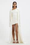 Shop_Deme By Gabriella_Off White Satin Collared Millie Oversized Long-sleeved Jacket _Online_at_Aza_Fashions