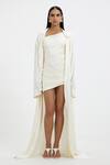 Buy_Deme By Gabriella_Off White Satin Collared Millie Oversized Long-sleeved Jacket _at_Aza_Fashions