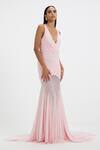 Buy_Deme By Gabriella_Pink Lycra, Net V-neck Nola Ruched V Gown 