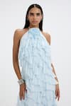 Buy_Deme By Gabriella_Sky Blue Chiffon Ruffles, Fabric Flowers Halter Neck Maisey A-line Maxi Dress _Online_at_Aza_Fashions