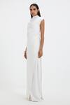 Buy_Deme By Gabriella_White High Neck Lyndsy Structured Shoulder Top And Flared Pant _Online_at_Aza_Fashions