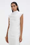 Deme By Gabriella_White High Neck Lyndsy Structured Shoulder Top And Flared Pant _at_Aza_Fashions