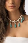 Shop_Joules By Radhika_Gold Plated Aqua Drop Necklace _at_Aza_Fashions