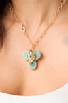Joules by Radhika_Gold Plated Floral Green Imitation Gemstone Pendant Necklace _Online_at_Aza_Fashions
