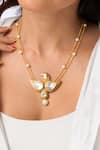 Shop_Joules By Radhika_Gold Plated Pearls, Stones Bird Statement Necklace Set _at_Aza_Fashions