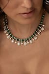 Joules By Radhika_Green Stones, Pearls Droplet Necklace Set _Online_at_Aza_Fashions