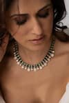 Shop_Joules By Radhika_Green Stones, Pearls Droplet Necklace Set _at_Aza_Fashions