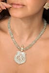 Shop_Joules By Radhika_Green Beads, Stones, Pearls Pendant Necklace Set _at_Aza_Fashions