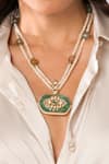 Shop_Joules By Radhika_Gold Plated Beads, Pearls, Stones Layered Pendant Necklace Set _at_Aza_Fashions