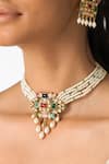 Shop_Joules By Radhika_Multi Color Stones, Pearls Ornate Multi-stone Necklace Set _at_Aza_Fashions