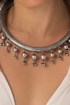 Joules By Radhika_Silver Plated Textured Dome Drop Necklace _Online_at_Aza_Fashions