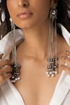 Shop_Joules By Radhika_Silver Plated Pearls, Beads Dramatic Chain Drop Earrings _at_Aza_Fashions