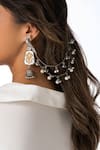 Shop_Joules By Radhika_Silver Plated Beads, Pearls Ornate Bird Earrings _at_Aza_Fashions