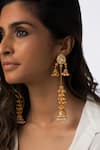 Buy_Joules By Radhika_Gold Plated Beads, Stones, Pearls Regal Jhumkas _at_Aza_Fashions
