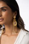 Shop_Joules By Radhika_Gold Plated Beads, Crystals, Stones Heritage Chain Drops Earrings _at_Aza_Fashions