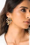 Shop_Joules By Radhika_Gold Plated Imitation Gemstones Cluster Flower Earrings _at_Aza_Fashions