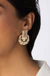Shop_Joules By Radhika_Gold Plated Gemstones, Pearls, Disc Large Studded Earrings _at_Aza_Fashions