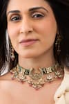 Shop_Joules By Radhika_Multi Color Stones, Beads, Pearls Crescent Multicolour Necklace Set _at_Aza_Fashions
