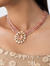 Joules By Radhika_Pink Stones, Floral Necklace Set _Online_at_Aza_Fashions
